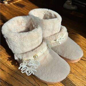 CROCS Cream Baby Booties with Floral Detail